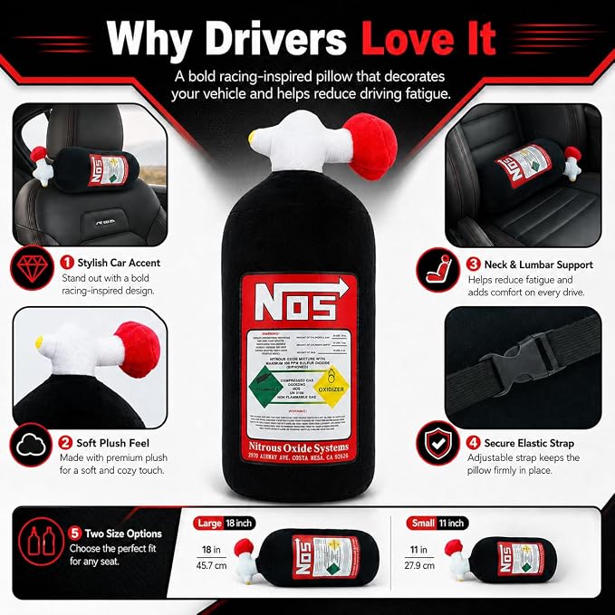 Car Neck Pillow NOS Pillow Bottle Car Headrest Pillow Soft Plush Neck Support Cushion for Driving, Office,Home,Party Decorations(Black 11 inch 2 Pack)