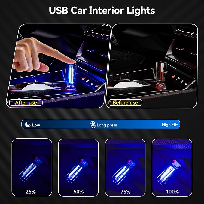 4 PCS USB Night Light Bulb,Touch Dimmable Retro Car Interior Ambient Light | Portable Glass Bottle Design Chubby Glow Light for Car, Truck, Bedroom, Blue Ambient Lighting