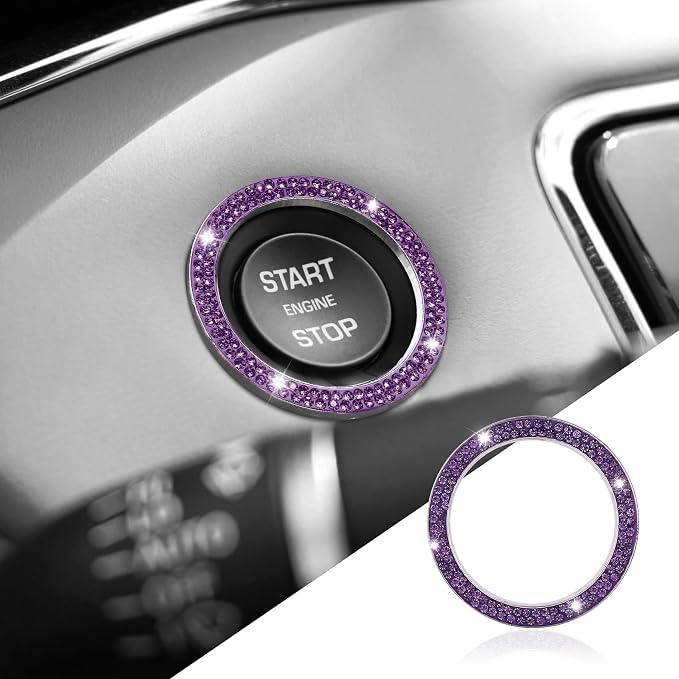 Bling Car Crystal Rhinestone Ring Sticker, Push to Start Button Cover, Key Ignition Knob Ring, Sparkling Car Interior Decoration Accessories for Women
