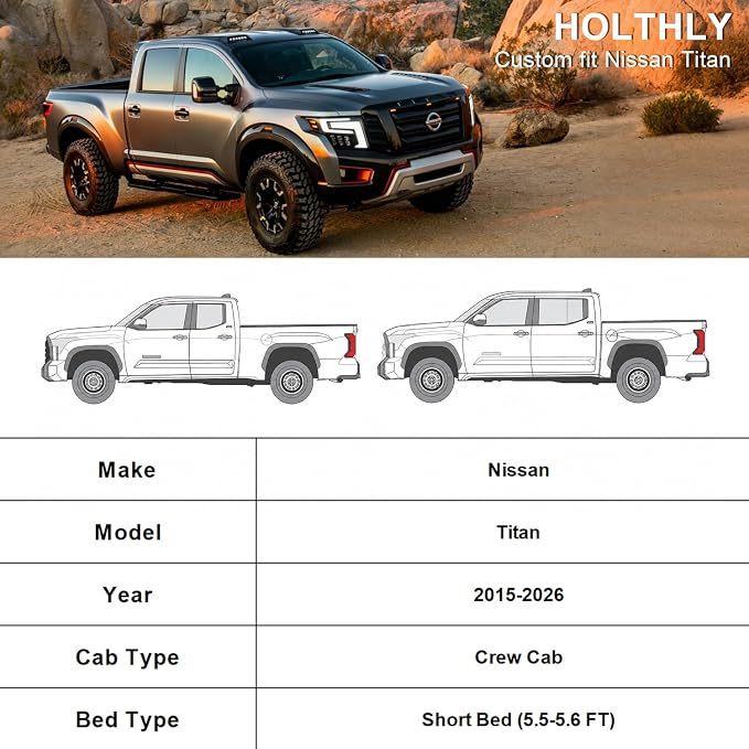 10 Layers Truck Cover Waterproof All Weather Custom Fit Nissan Titan(2015-2026) Crew Cab Short Bed, Outdoor Full Exterior Pickup Car Cover for Automobiles Sun Rain Snow Ice Protection. Sliver