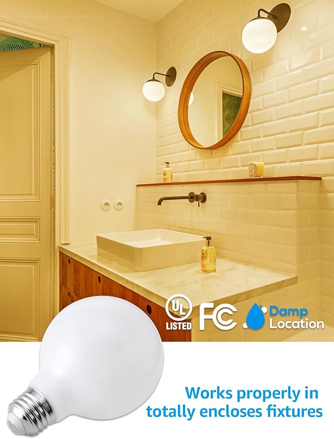 TORCHSTAR 6-Pack G25 Globe Light Bulbs LED Dimmable 2700K Soft White | Round Frosted Vanity Light Bulb for Bathroom, LED Edison Bulb, 4.5W Equivalent 60W, UL Listed, 500lm, E26 Base