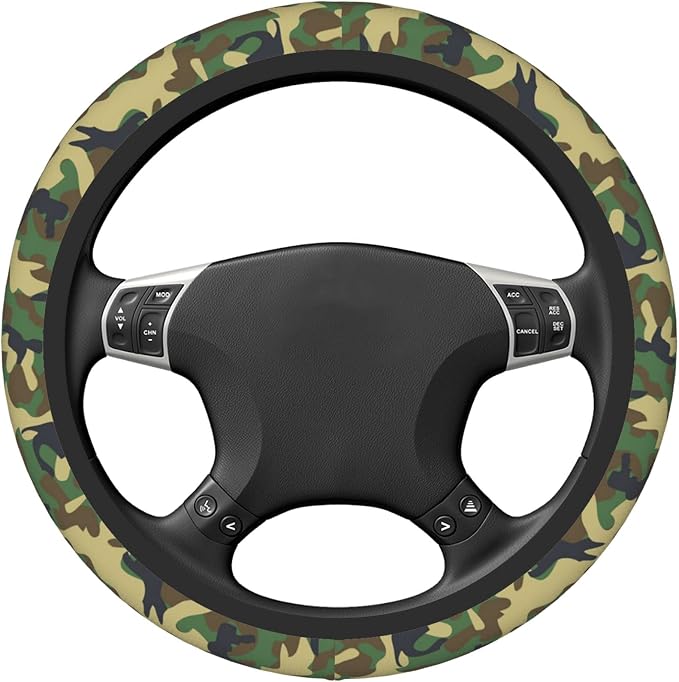 Green Camo Steering Wheel Cover for Women Men, Universal 15 Inch Anti Slip Steering Wheel Protector Car Accessories Interior for Auto Truck SUV