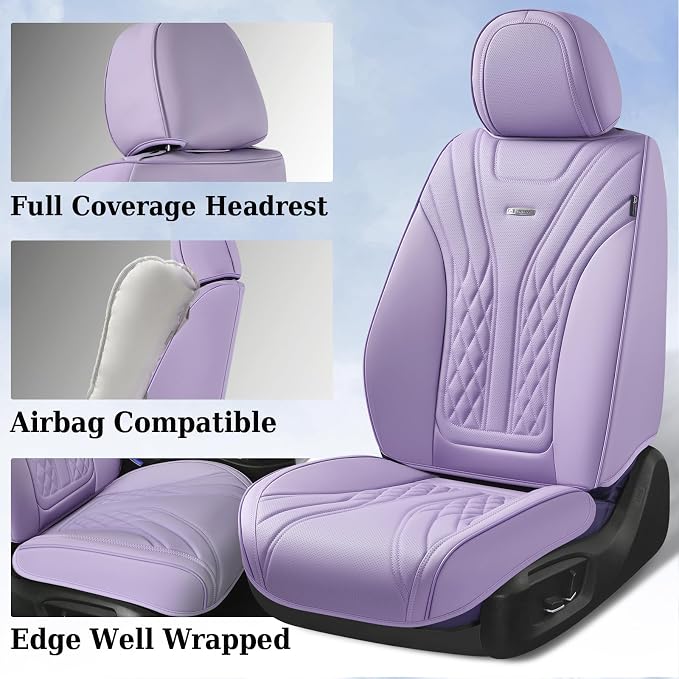 Coverado Car Seat Covers Full Set, 5 Seats Front Seat Cover and Back Seat Covers for Cars, Automotive Seat Covers Leather Waterproof Seat Covers, Purple Car Seat Protectors Universal for Cars