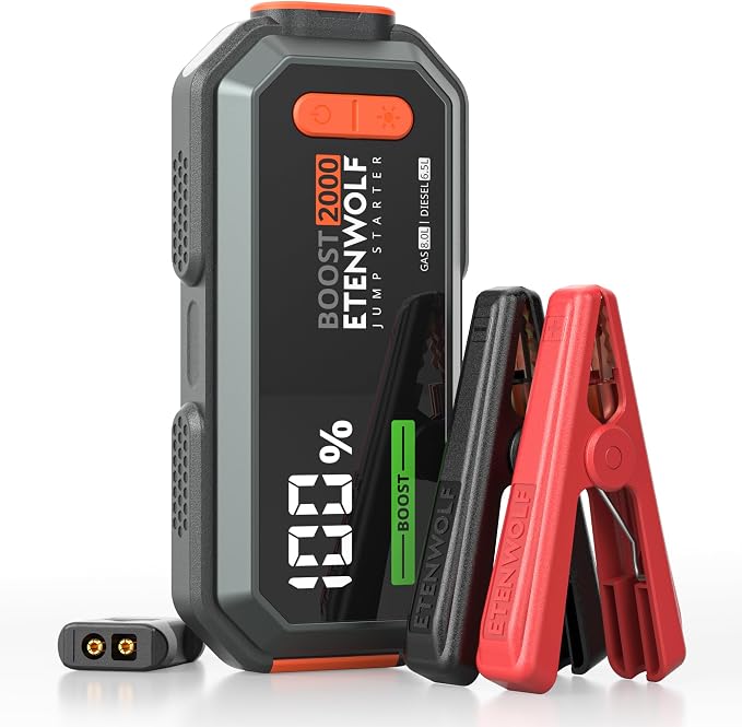 Car Battery Jump Starter Portable, 2000A Peak Jump Box 12V Car Jump Starter | for up to 8.0L Gas and 6.5L Diesel Engines, USB-C Portable Battery Jumper with Jumper Cable, Power Bank, LED Light