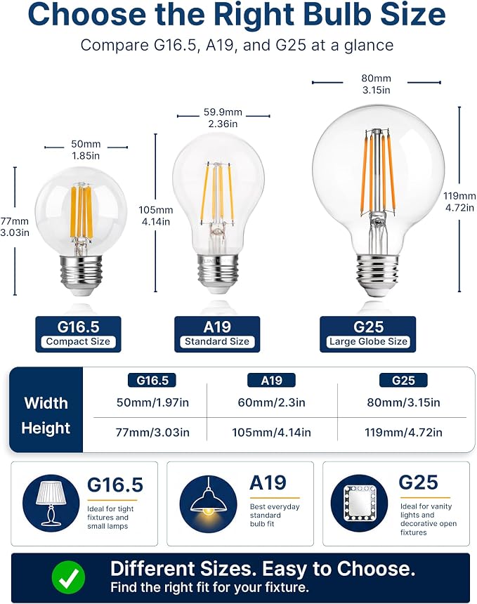 FLSNT G25 LED Globe Edison Bulbs for Bathroom Vanity & Mirror Lighting, 2700K Soft White, CRI90+ Dimmable, 40W Equivalent, 400LM, E26 Base, Clear Glass Decorative Bulbs, UL Listed, 8 Pack