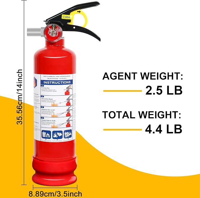 4 Pack ABC Dry Chemical Fire Extinguishers with Mount, 2.5 lb 1A:10B:C Rating for Home, Vehicle, Boat, Quick Release Handle, Compact & Portable Dry Powder Extinguisher