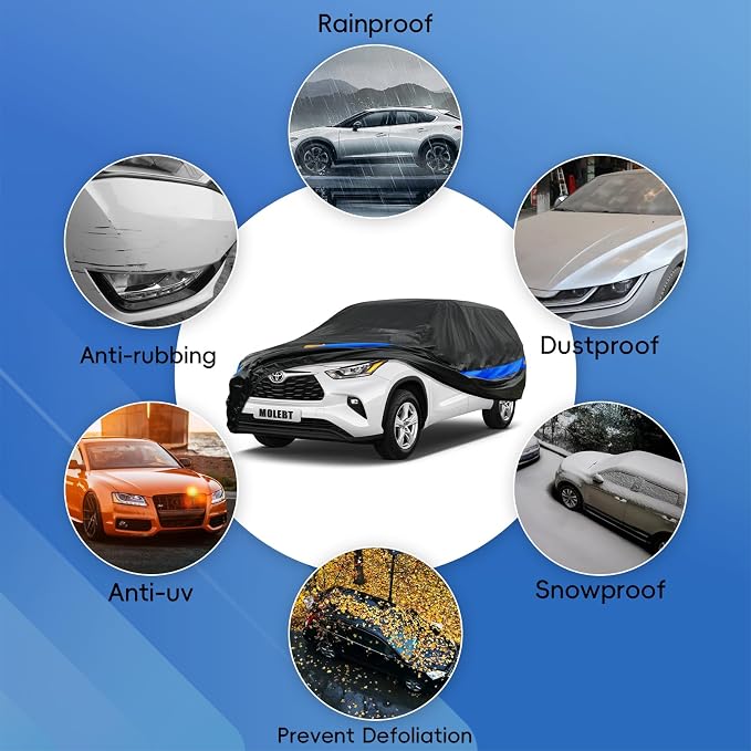 SUV Car Cover Waterproof All Weather for Automobiles, Universal Fit Ford Explorer, Jeep Grand Cherokee, Toyota Highlander, BMW x5, Lexus RX, Honda Pilot etc.(191-201 inch)