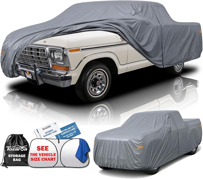 Truck Cover Waterproof All-Weather,Outdoor Full Exterior Pickup Covers Custom Fit for Nissan Frontier,Ford F150,Chevy C10,GMC Canyon Sierra 1500,Colorado,Ram 1500 etc Size T1(See SizeChart)