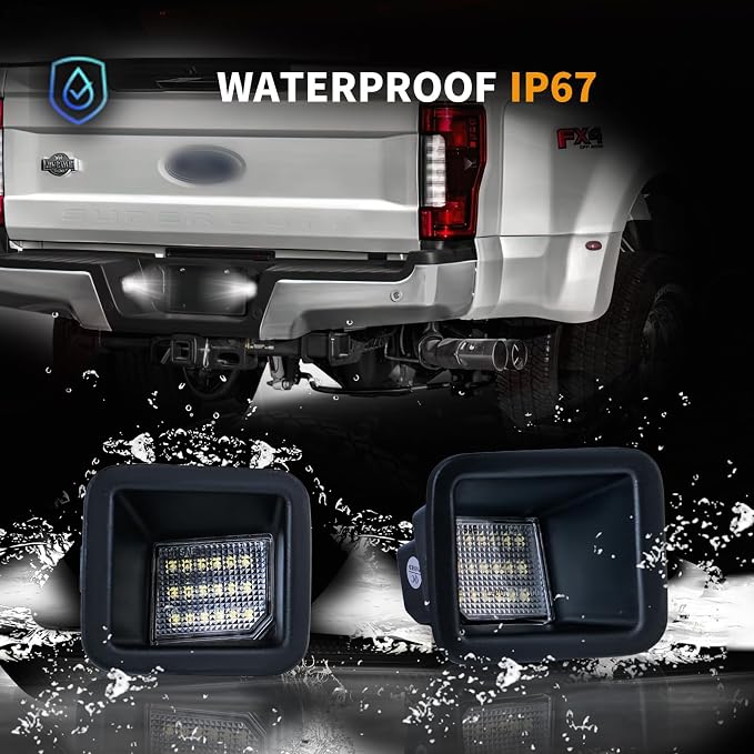 LED License Plate Light For 2017-2025 Ford F250 F350 F450 Super Duty Pickup Truck Tag Lamp Assembly with Socket, 6000K White 2PCS