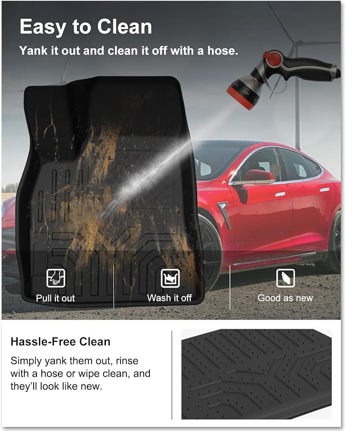 Kiwi Master Floor Mats for 2012-2020 Tesla Model S | Custom Fit All Weather Car Mats, Heavy Duty TPE Floor Liners, Front & Rear 2 Row Set, Black