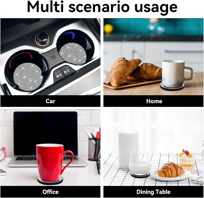 SINGARO Bling Cup Holder Coasters for Car, 4PCS Universal Non-Slip Cup Holder, Embedded Decorative Coasters, Shiny Crystal Car Interior Accessories Gifts for Women (White)