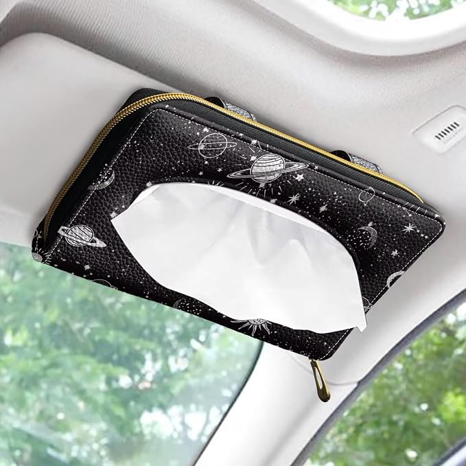 Space Planet Car Sun Visor Tissue Box Holder PU Leather Car Visor Accessories Automotive Visor Tissue Holder