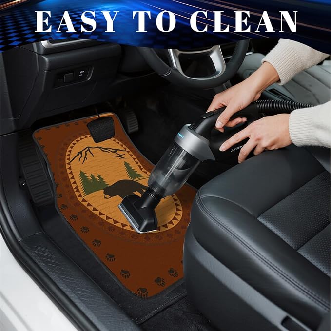 Bear Car Floor Mats Rustic Mountain Pine Forest Cabin Carpet Front Rear Carpets Mat Decorative Car Floor Carpets Non-Slip Auto Car Accessories Universal Fit for Car SUV Truck Van