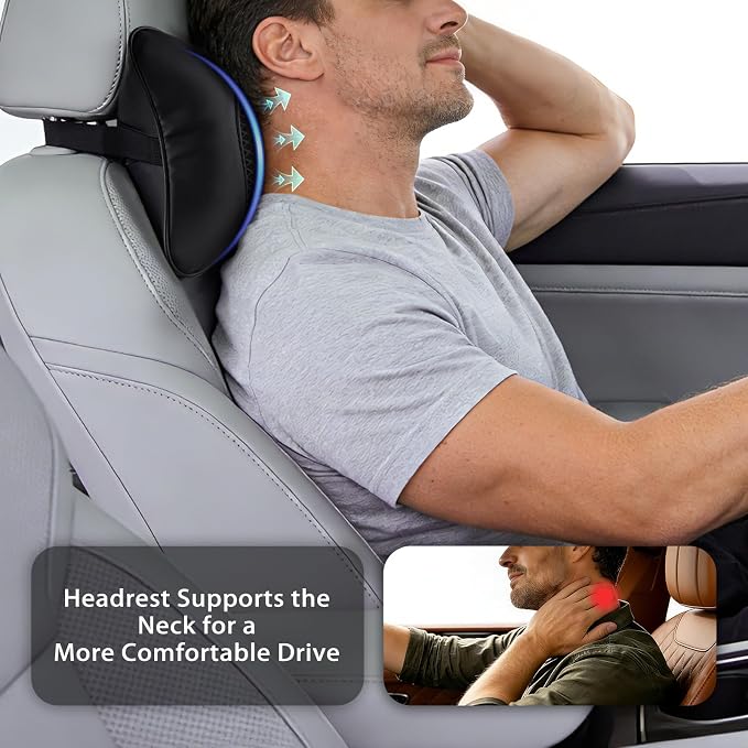 2 Pack Car Neck Pillow Soft Breathable Mesh Headrest Pillows for Driving Support, Universal Fit for Most Car Seats Decor Accessories（Black）