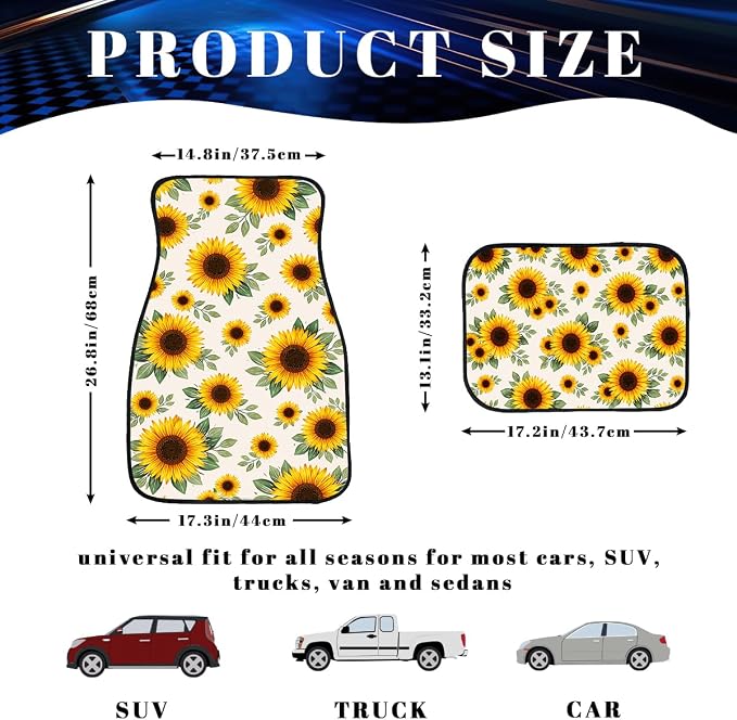 Turkish Persian Blue Car Floor Mats Bohemian Floral Carpet Front Rear Carpets Mat Decorative Car Floor Carpets Non-Slip Auto Car Accessories Universal Fit for Car SUV Truck Van
