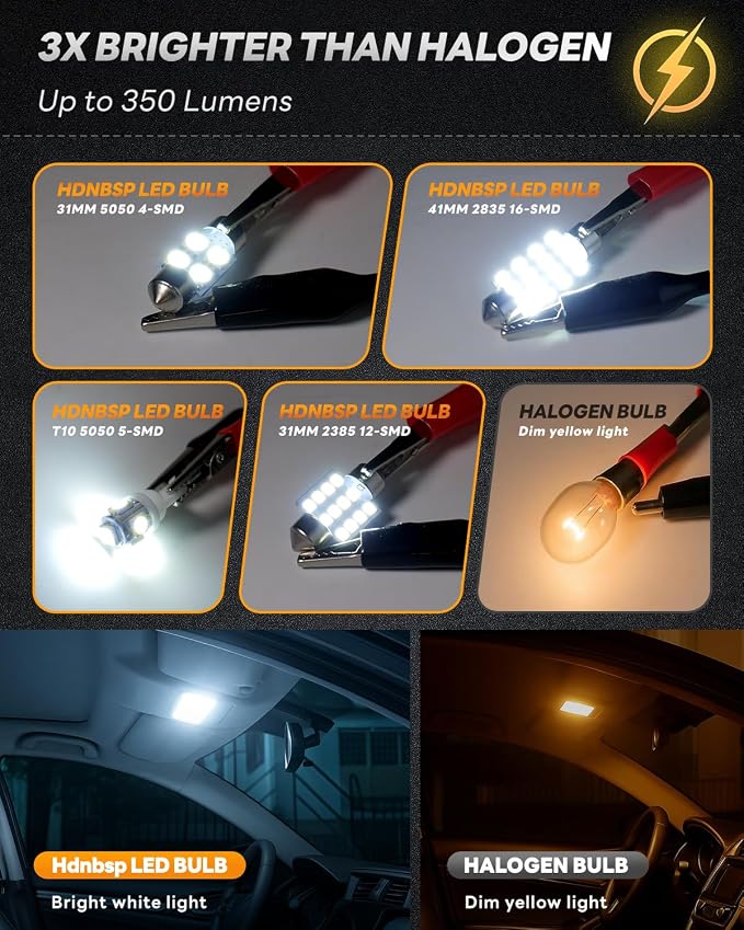 48Pcs Led Interior Car Lights Kit, Premium Bright White Led Bulb (194 T10 T5 De3175 W5W 2825 578 168) | Dome Map Dash Door License Plate Tail Light Bulbs, Interior Lights for Cars, Trucks, Rv, Boat