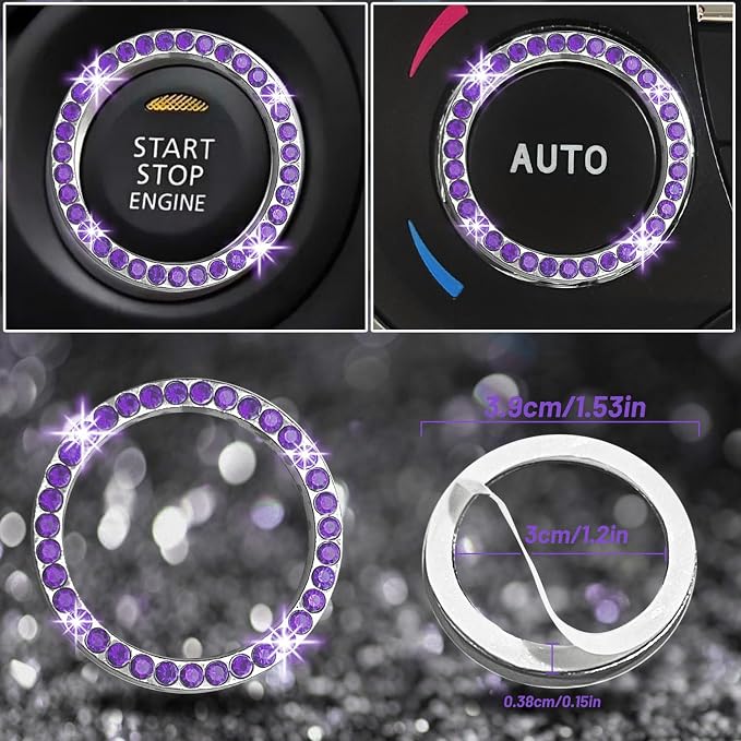 NBTEPEM 12 Pcs Bling Car Accessories Set for Women Car Floor Mats Full Set Steering Wheel Cover Seat Belt Covers Coasters Universal Fit Car SUV Truck Van Purple