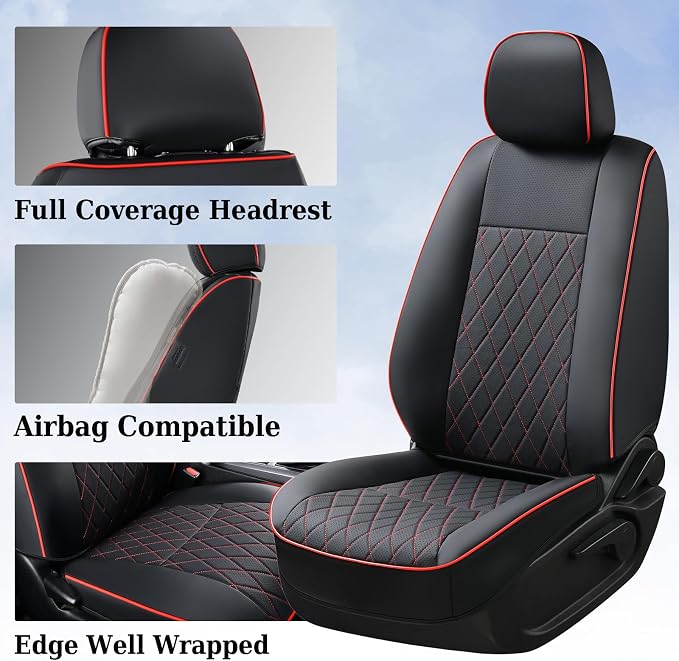 Coverado Tacoma Front Seat Covers, Leather Seat Covers for Cars Custom Fit for 2016-2023 Toyota Tacoma Double & Crew Cab, Waterproof Covers Seat Protector (Front, Red)