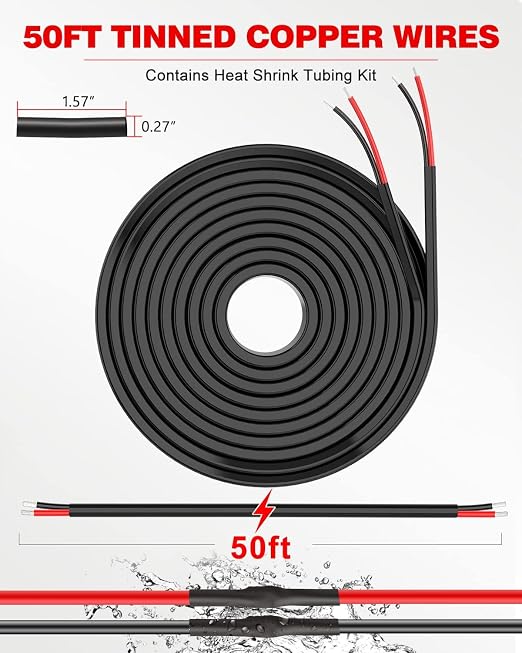 NAOEVO 12 Gauge Wire 2 Conductor Tinned Copper Electrical Wire (50FT) | Stranded PVC Insulated, 12V Low Voltage, High Conductivity, Flexible 12 AWG Wire for Automotive, Marine, Speaker and Lamp