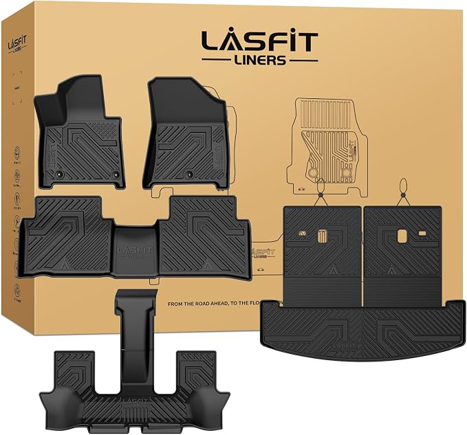 Lasfit Floor Mats & Backrest Mats & Cargo Mat for Hyundai Santa Fe Hybrid 2026 2025 2024 (Not Fit Gas), All Weather TPE Custom Fit Floor Liners with Full Set Car Mats & Trunk Mats Accessories, Black