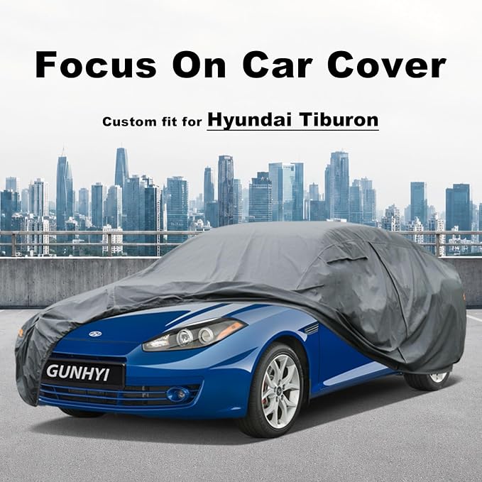 GUNHYI Premium Car Cover Custom Fit Hyundai Tiburon, 16 Layers Heavy Duty Car Cover Waterproof All Weather with Zipper Door for Sun Rain Snow Dust Uv Protection