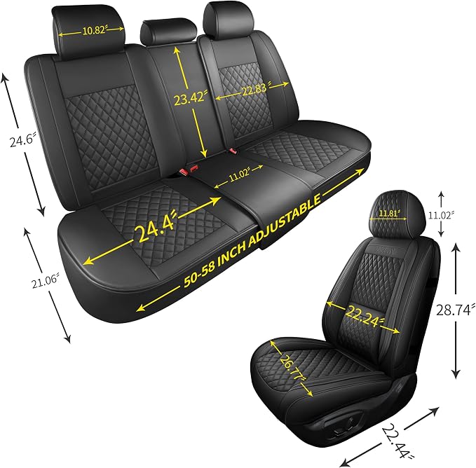 Black Thick Nappa Leather Automotive Front Car Seat Covers Set of 2 | Univerasal Precision Fit,Lumbar Support,3D Contoured,Semi Coverage,Waterproof,ThickTexture,for most Suvs Trucks Sedans