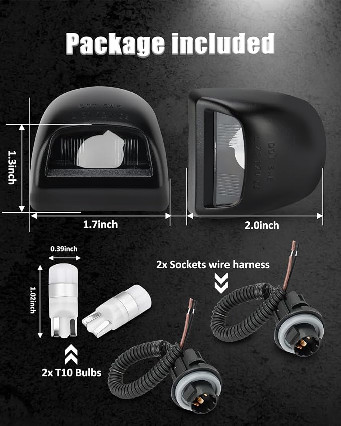 Bestview LED License Plate Lights Cover Lens w/Socket & Rear Lamp Wire Harness Assembly Compatible with Chevy Silverado Suburban Tahoe GMC Sierra 1500 2500 3500 HD Escalade EXT, White - Pack of 2