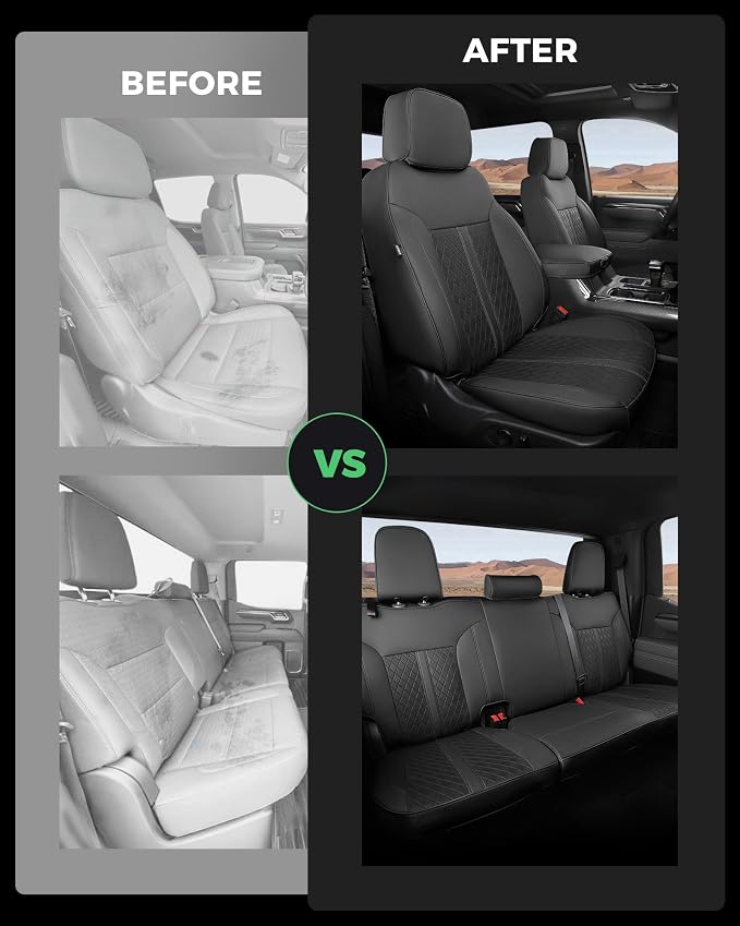 Custom Leather Seat Covers for 2019-2026 Sierra/Silverado 1500 | Only Crew Cab, Fits 2500/3500HD 2020-2026, no Rear Armrest/Seatback Storage, Waterproof, Scratch-resistant, Easy-clean