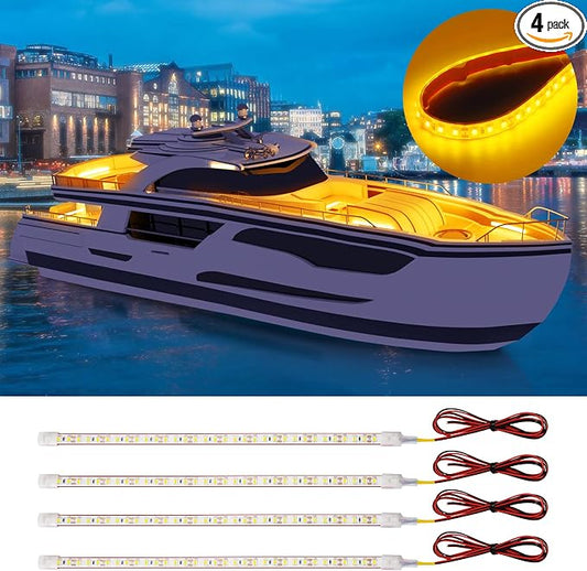 DUOFU365 Amber Led Strip Light,12V Car Led Lights Interior IP68 Waterproof Cuttable for Car Motorcycles Boat Golf Cart Truck Cargo Home Decoration with Strong Nano Tape 12inch(Pack of 4)