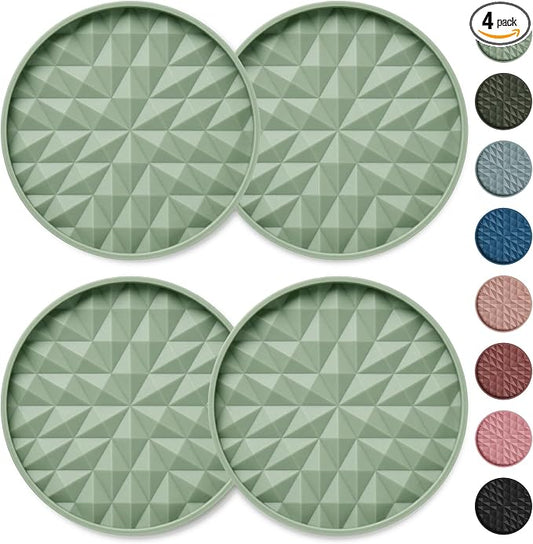 Car Coasters Silicone [4 Pack] 2.75in Universal Mats Non-Slip, Embedded Car Interior Accessories, Car Cup Holders Insert Coasters Decor，Sage Green