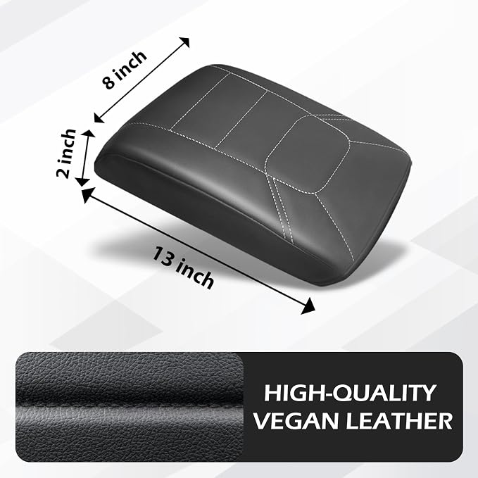 Muslogy Center Console Armrest Cover Fit for Mazda CX-5 CX5 2017-2025 Accessories, Comfort Armrest Pad Console Lid Cushion Vegan Leather Regular Thick (Black/White Trim)