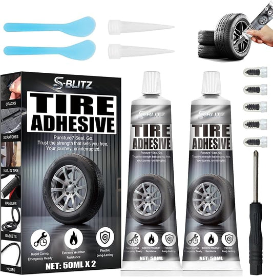 Tire Repair Glue, Tire Repair Nail, Tire Repair Rubber Nails Kit, 50ml | Seamless Strong Bonding, Flexible, Waterproof, Suitable for All Tire Types, Two Sizes Nail for Car, Motorcycle, Bike
