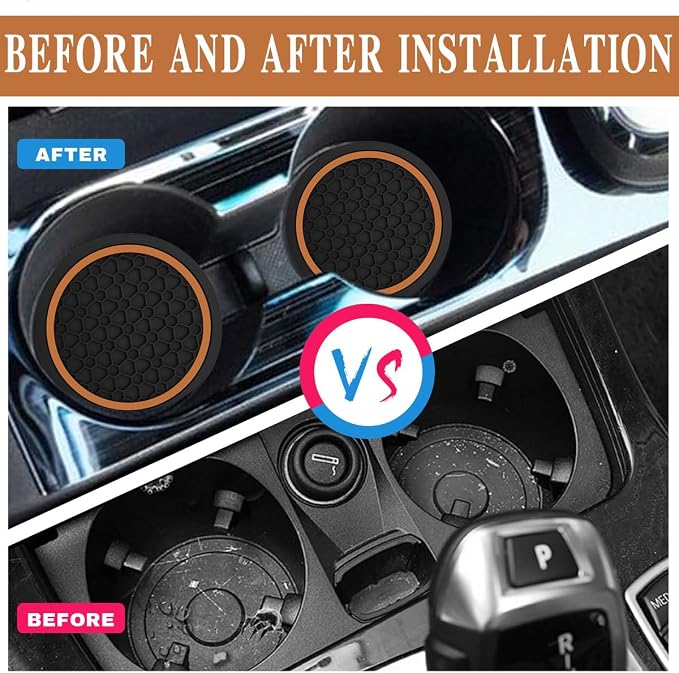 4PCS Car Cup Holder Coasters, Dustproof Automotive Interior Accessories Mat,2.75 Inch Non-Slip Insert Water Bottle Holder Pads, Universal for Vehicles, Trucks, RVs and More (Orange)