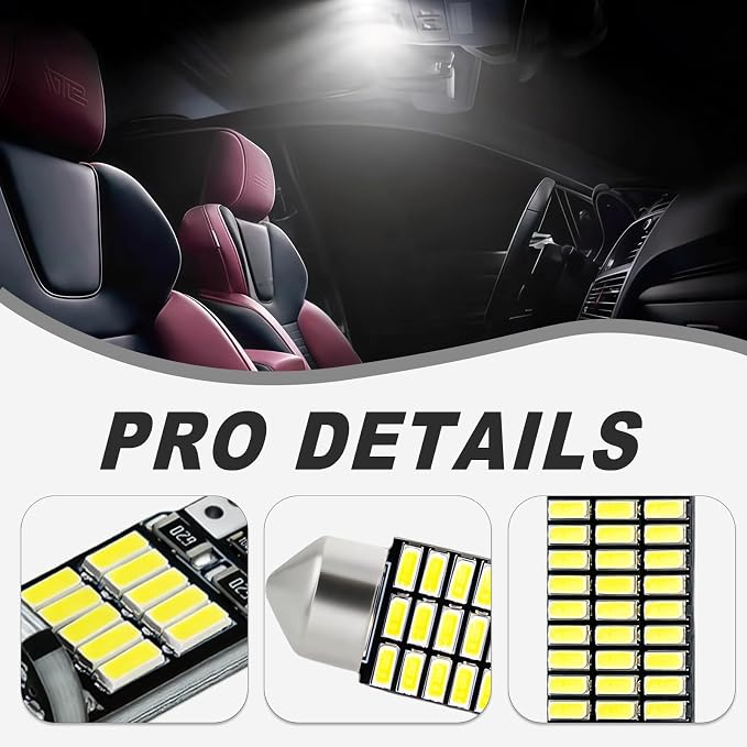 24 PCS Car LED Lights Interior Kit, T10 31mm 41mm LED Dome Lights Interior Replacement for Car Map, License Plate, Door, Side Marker, Cornering & Trunk Bulbs (Cool White)
