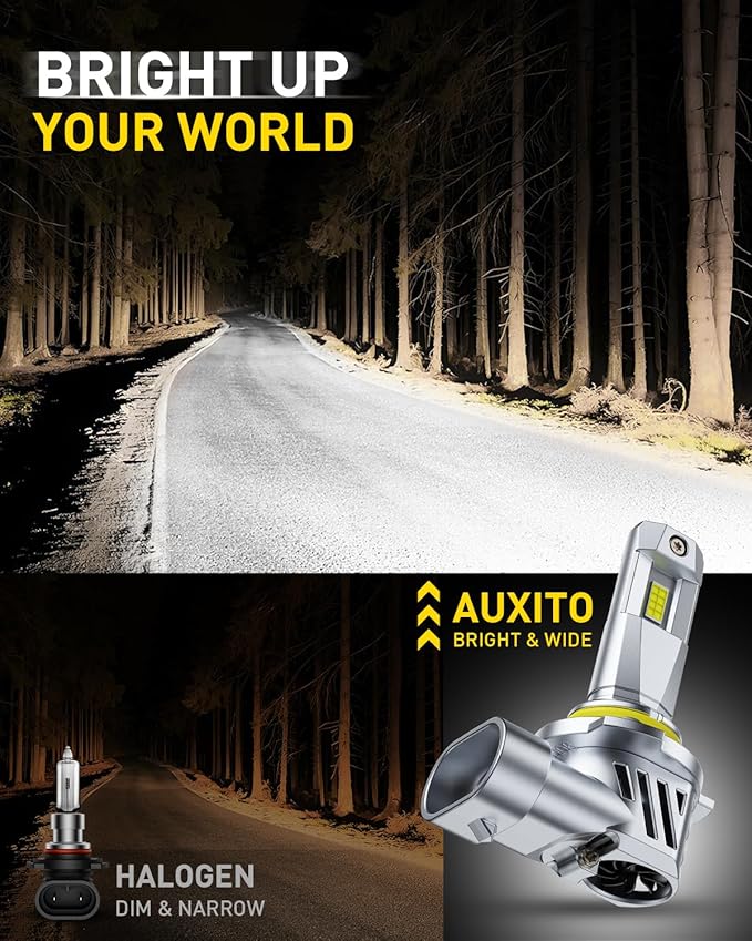 AUXITO 9005 HB3 Bulbs, 40000LM 1000% Brighter 6500K Cool White Light with Fan, 1:1 Mini Halogen Size, 30 Years Lifespan, CANbus Ready No Flicker, Pack of 2