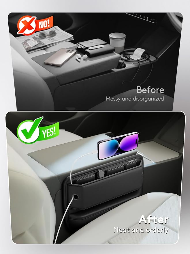 Car Seat Gap Filler Organizer with Sun Visor Organizer, PU Leather Seat Gap Filler for Phone, Keys, Cards & Sunglasses, Front Seat Storage Side Pocket for Cars SUVs Trucks
