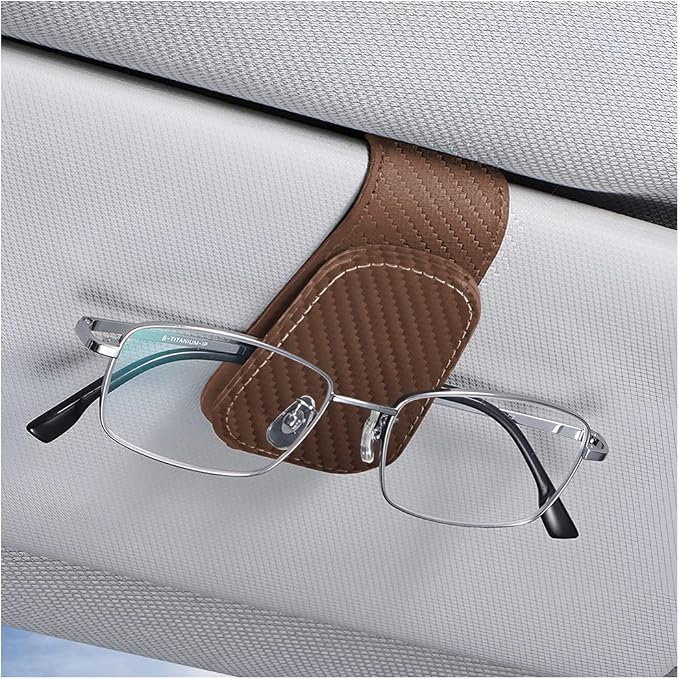 AICEL Sunglasses Holders for Car Sun Visor, Leather Eyeglasses Hanger Mounter, Magnetic Glasses Holder and Ticket Card Clip, Auto Interior Accessories Universal for SUV Pickup Truck