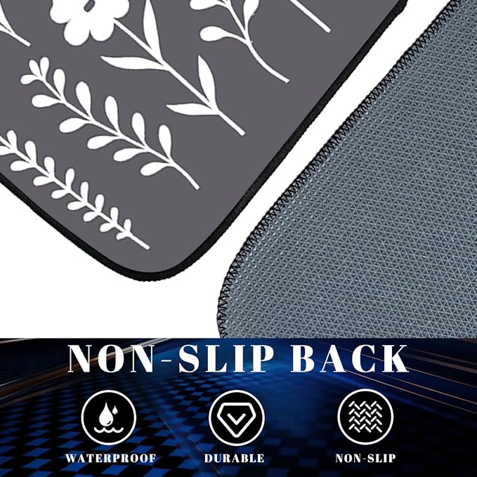 Boho Flower Car Floor Mats Set of 4 Minimalist White Floral Line Art Grey Automotive Foot Mats Rugs Carpet for Car Non-Slip Auto Car Accessories Universal Fit for Car SUV Truck Van