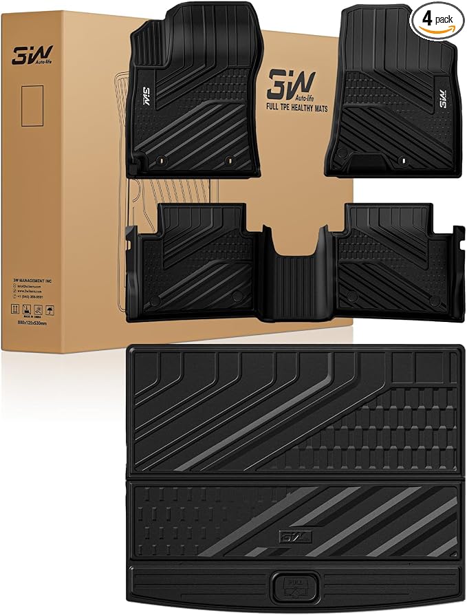 3W Floor Mats & Cargo Liner Compatible with Hyundai Kona 2024-2026 (Gas Models Only), TPE All-Weather Heavy Duty Custom Fit Car Accessories Full Set, Black (Not for EV/Hybrid)
