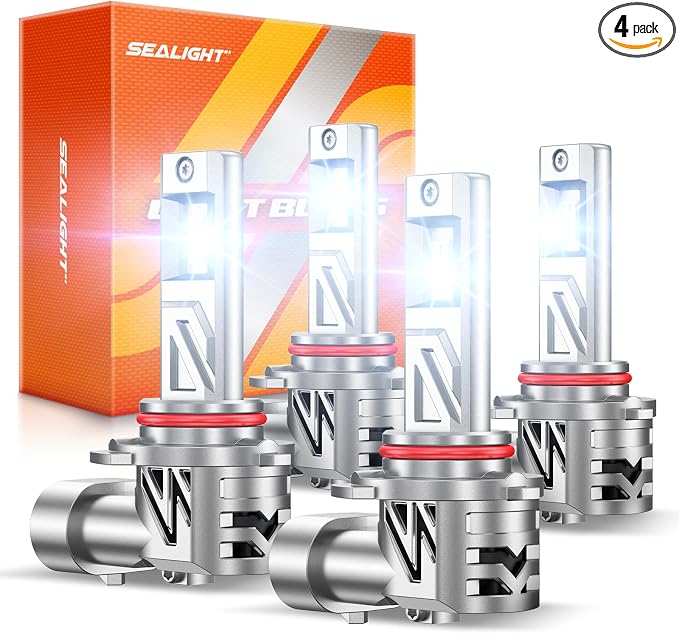 SEALIGHT 9005 9006 LED Bulbs Combo, 12X Brighter 140,000LM Output, 6500K White Canbus Ready, 9005/HB3 9006/HB4 LED Bulbs, IP68 and 80000Hrs Lifespan, 3Mins Installation, 4 Pack