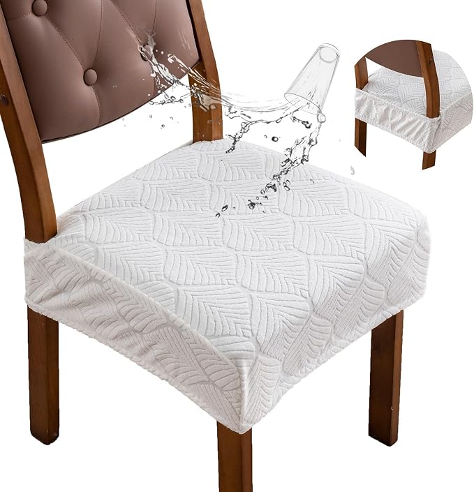 Removable Washable Dining Chair Seat Covers Set of 6,Stretch Jacquard Chair Seat Cushion Protector Slipcovers, Rear Covers