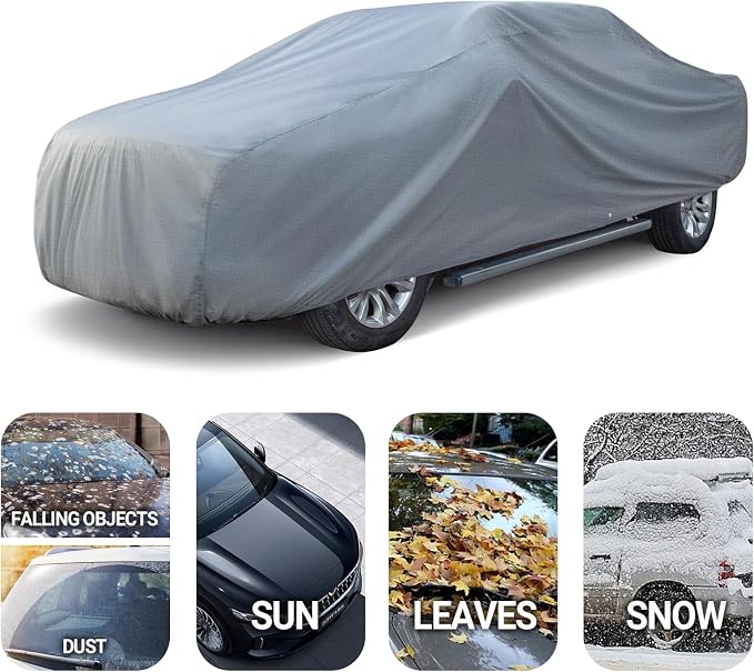 Season Guard Truck 250" Car Cover, Dustproof Lightweight Indoor & Outdoor | Breathable polypropylene layer, fits Truck up to 250", includes storage bag & antenna patch, elastic hem for secure fit