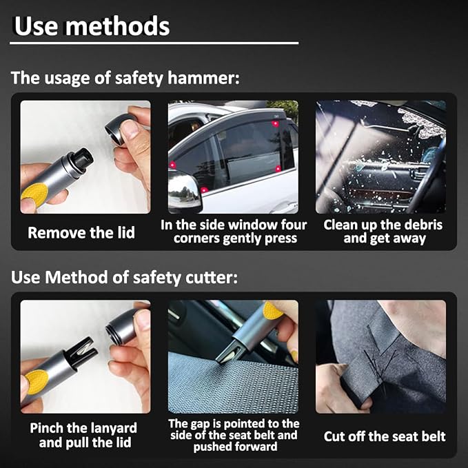 smosun Safehammer - 2026 Upgraded Safe Hammer Glass Breaker Under Water, Car Hammer Seatbelt Cutter Window Breaker Emergency Escape Tool,Free Antiskid, Safehammer Glass Breaker for New Cars (2PCS)
