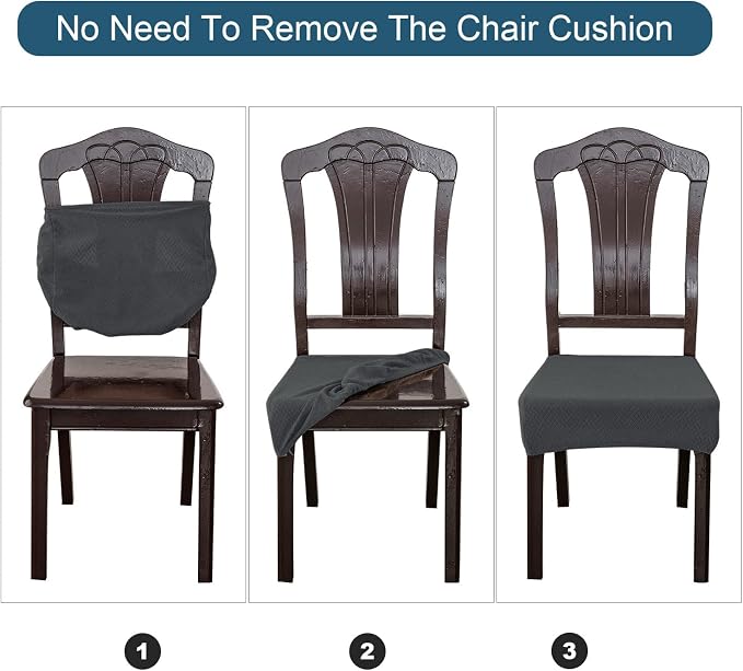 Genina Waterproof Seat Covers for Dining Room Chair Covers Waterproof Dining Chair Covers (4 PCS-Rear-gapped, Dark Gray)