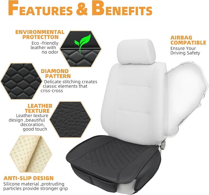 Elantrip Luxury Leather Car Seat Covers, Anti-Slip & Waterproof, Full Protection with Storage - Fits Most Cars, SUV, Trucks(Black, 2-Pack)