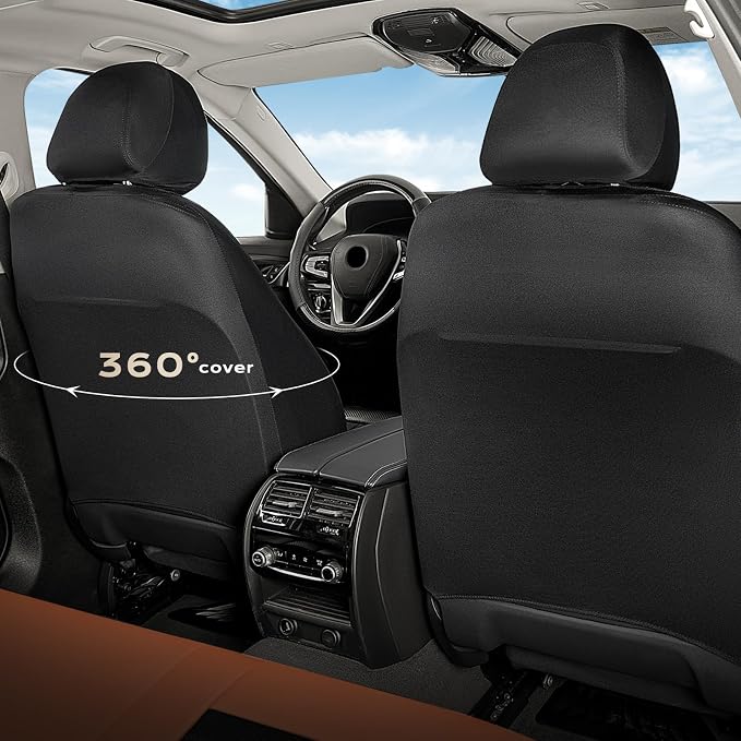 Coverado Car Seat Covers Full Set, Luxury Leather Car Seat Protector, Automotive Front and Rear Mesh Seat Covers, Full Set 5 Seats, Orange&Black Seat Cushion for SUV Sedan Truck