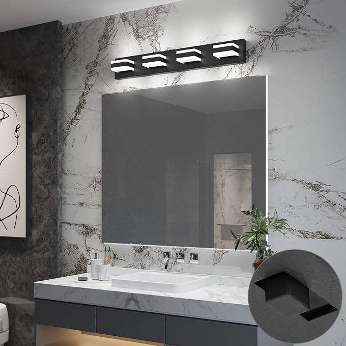 SOLFART 4 Lights Bathroom Vanity Lighting Over Mirror,5 Color Temperature Adjustable Matt Black Vanity Light, LED Light Fixtures, Light Over Mirror ETL Listed