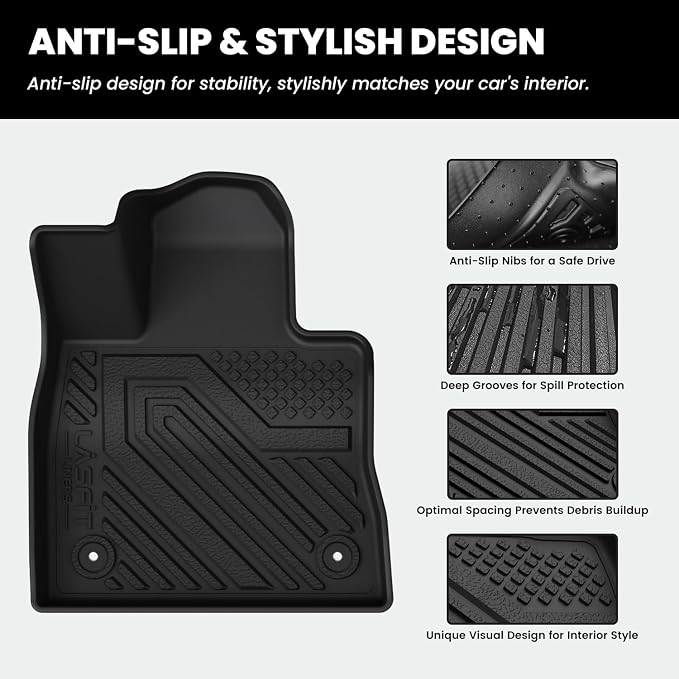 LASFIT All Weather Floor Mats & Cargo Mat for Lexus ES 2025-2019, Black | Only Fit ES 350 / ES 300h FWD, TPE, Tall Walls, 3D Custom Fit, Non-Slip, Easy Clean, Tool-Free Install, Safe Pedal Clearance