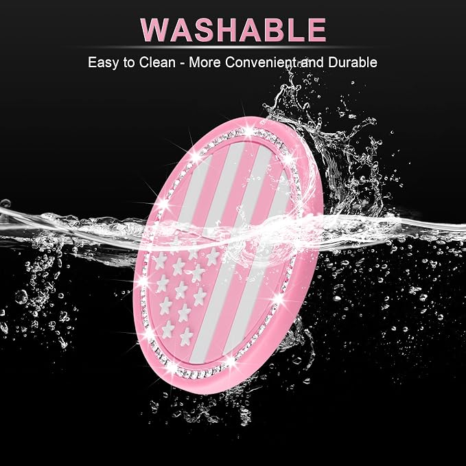 JUSTTOP Bling Car Cup Holder Coaster,4PCS American Flag Cup Holder Insert,Universal Non-Slip Cup Holders,Car Accessories Interior for Women and Man(Pink)