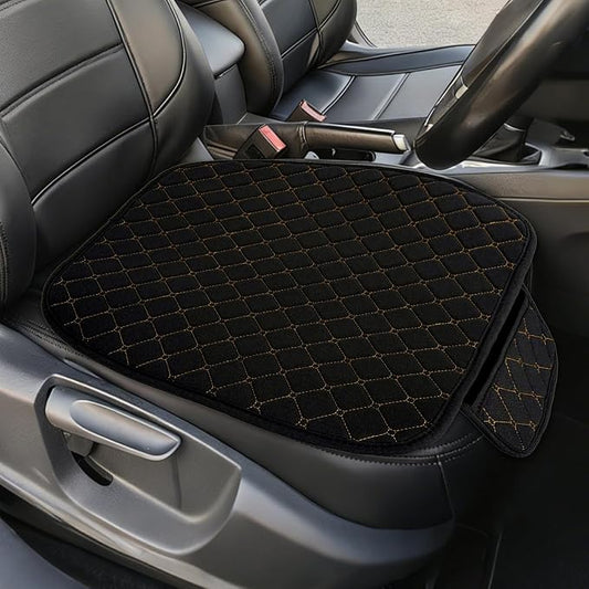 Leather Front Car Seat Cover, Anti-Slip Car Seat Bottom Covers, Full Wrapped Bottom Seat Protectors with Storage Pocket, Universal Comfortable Seat Cushion Fit Vehicles SUVs Trucks (K2-Black Gold)